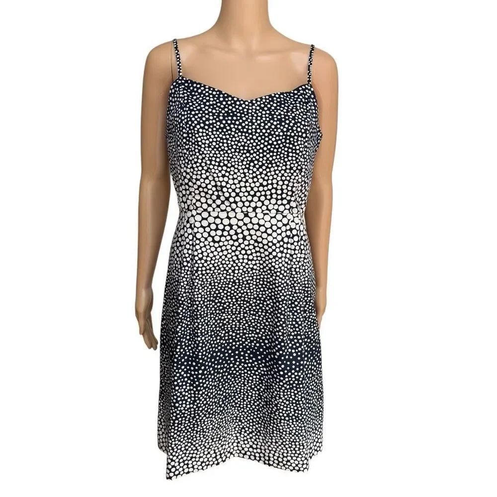 LOFT Polka Dot Strappy Dress ombré-style white polka dot pattern navy sz 8